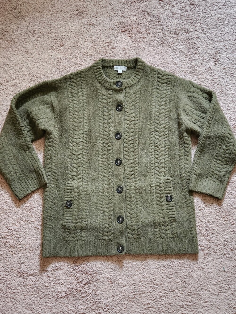 J Crew Relaxed Cable Knit Cardigan Merino Wool Alpaca Layered Oversized Cozy S